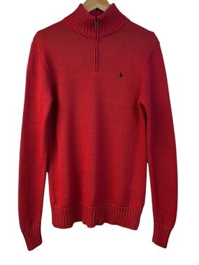 Ralph Lauren Men's Red Half-Zip Knit Sweater